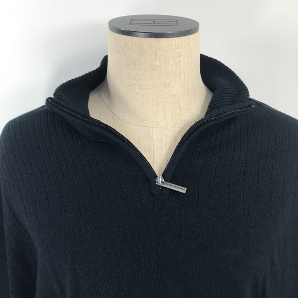 Geoffrey Beene Black Ribbed Quarter Zip Pull-Over - Picture 3 of 8